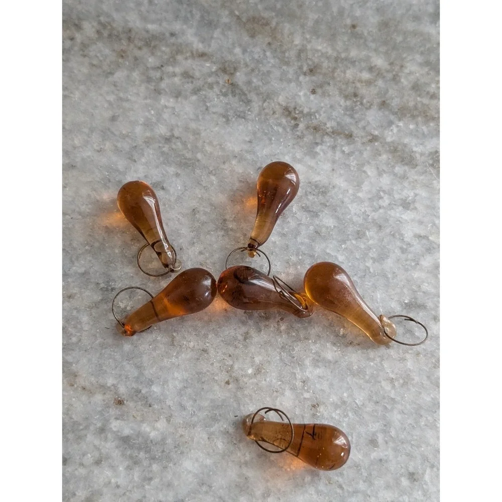 Lot 6 Amber Glass Lamp 1in Teardrop Prisms